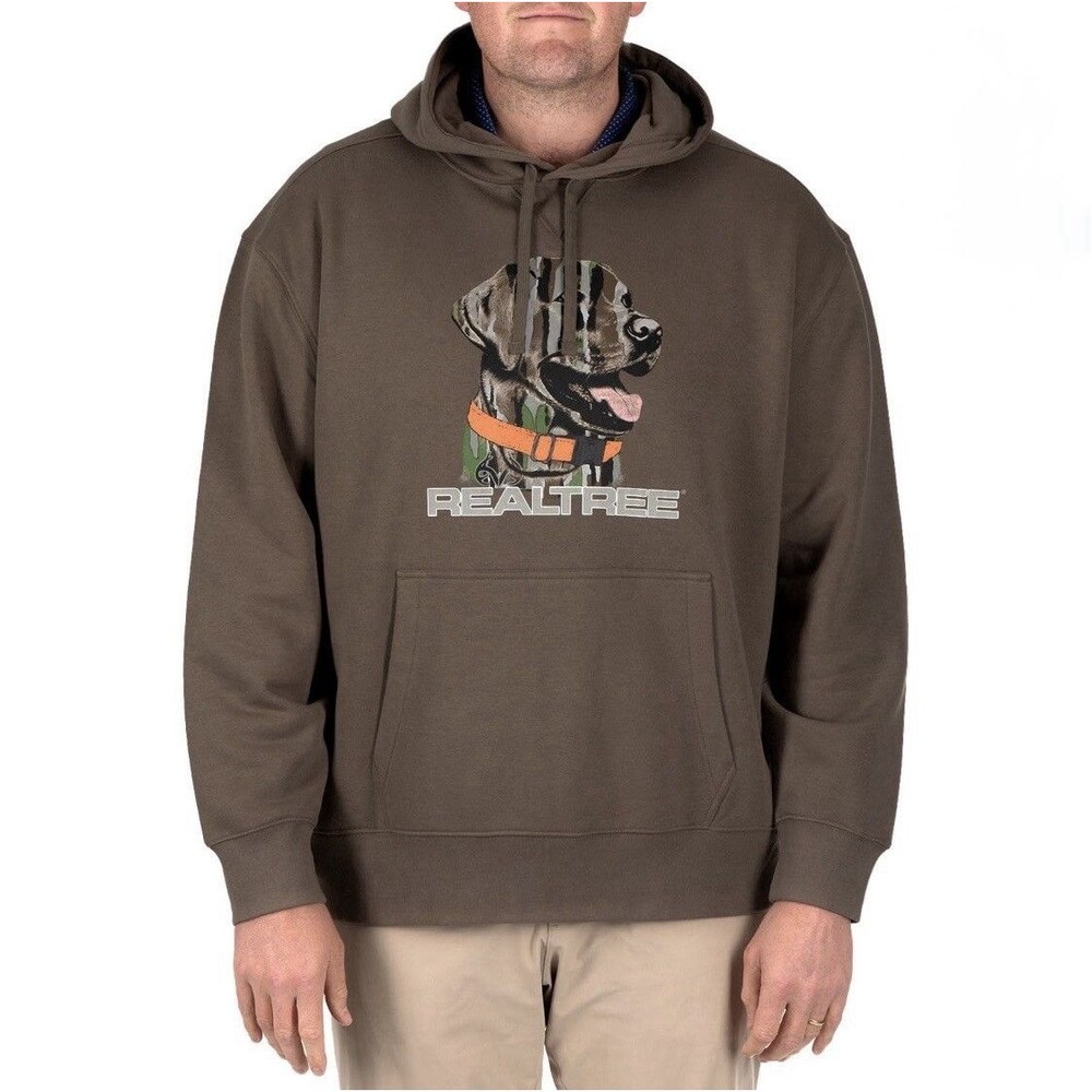 Realtree Men’s Brown Pullover Hoodie Hunting Dog Graphic Fleece 280GSM/ Size XL